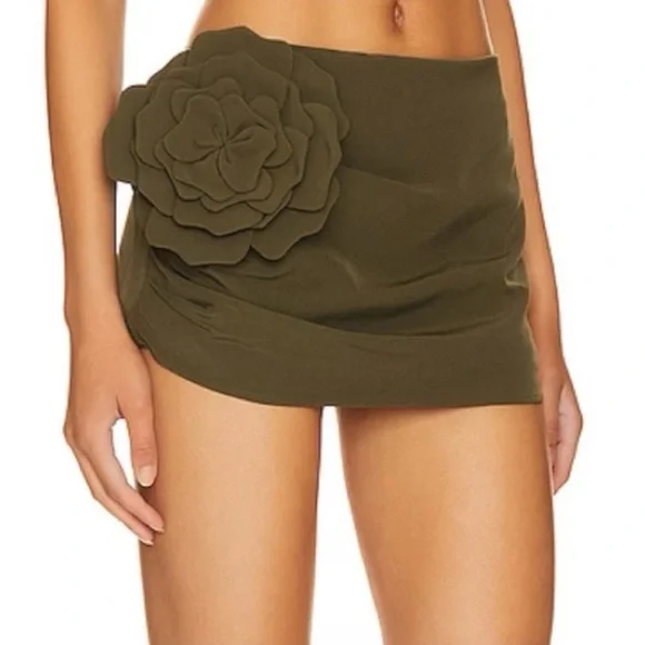 Revolve Zora Olive Green Skort with Floral Accent - Picture 1 of 6